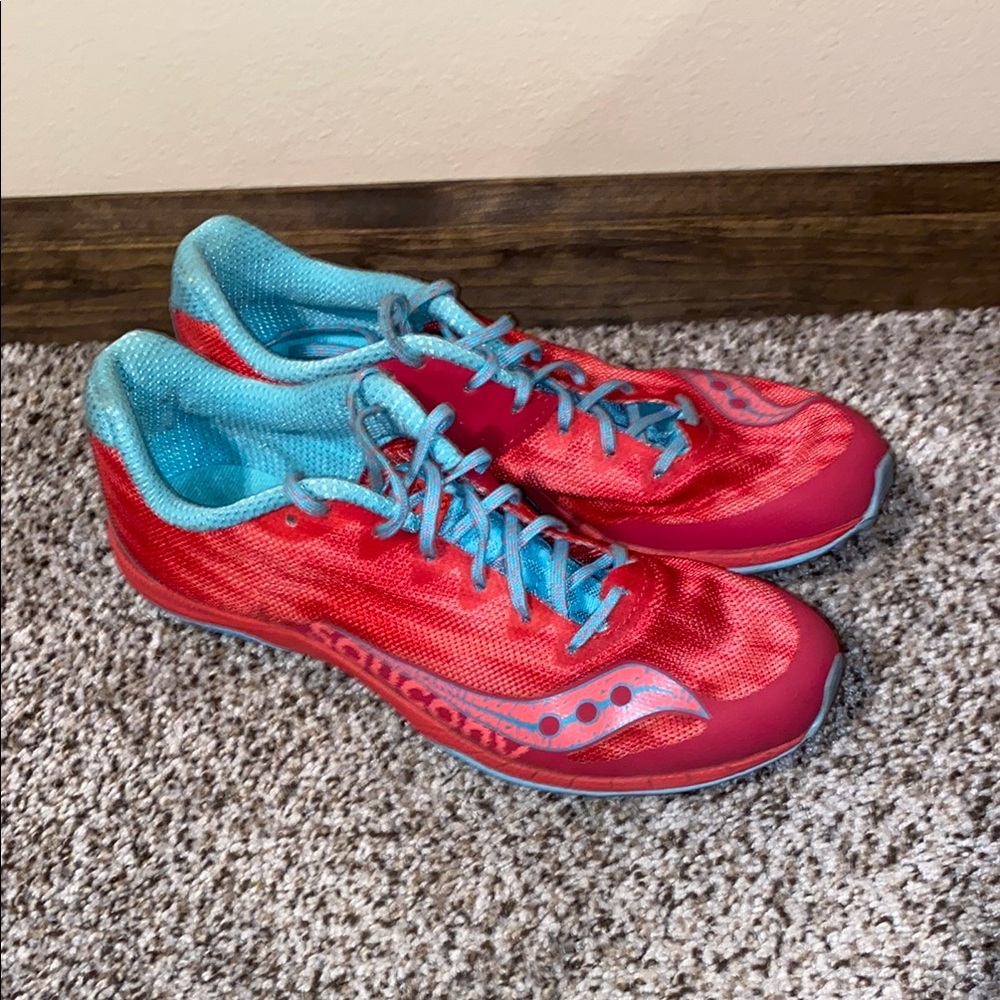 Saucony Distance Running Spikes Size 9 Women’s Red and Teal Running Shoes